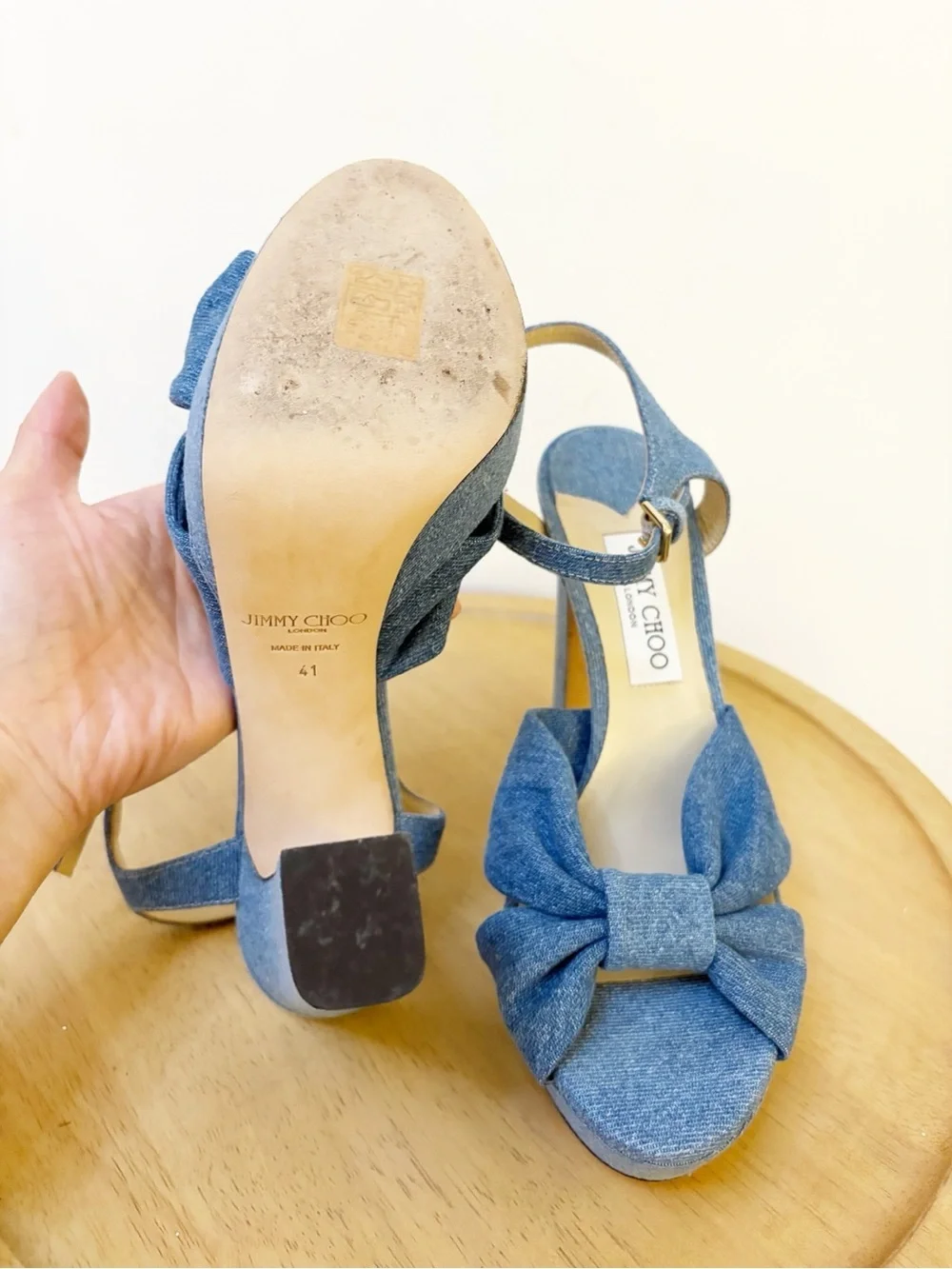 Jimmy Choo Heloise Denim Platform Heel Sandals